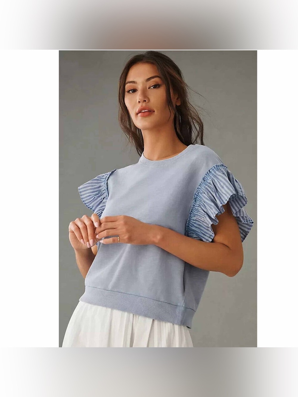 Anthropologie Pilcro Chambray Flutter-Sleeve Sweatshirt Tee Top Size XS